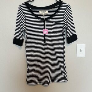 Poof Excellence Black and White Striped Tee